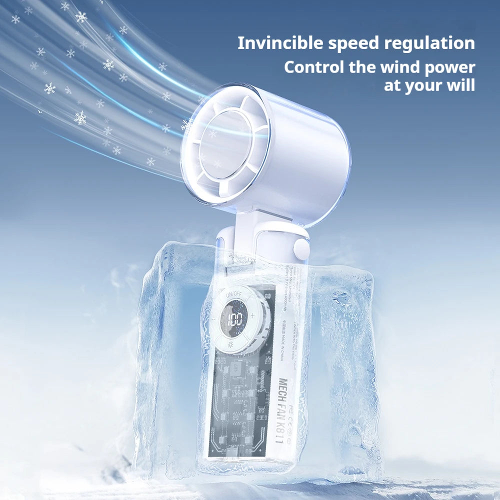 Portable Handheld Cooling Fan Folding Turbos Fan With Atmosphere 100 Speed Digital Display High Wind Ice-colding Summer Outdoor