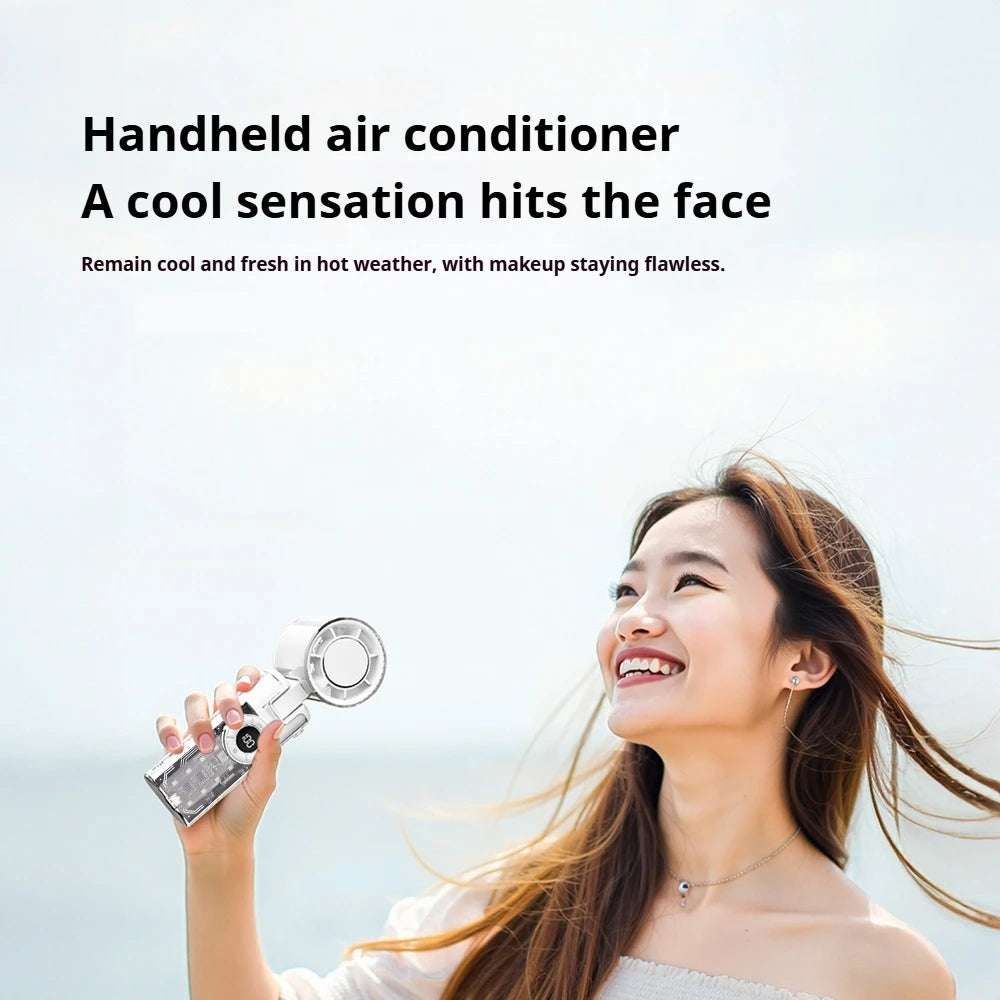 Portable Handheld Cooling Fan Folding Turbos Fan With Atmosphere 100 Speed Digital Display High Wind Ice-colding Summer Outdoor